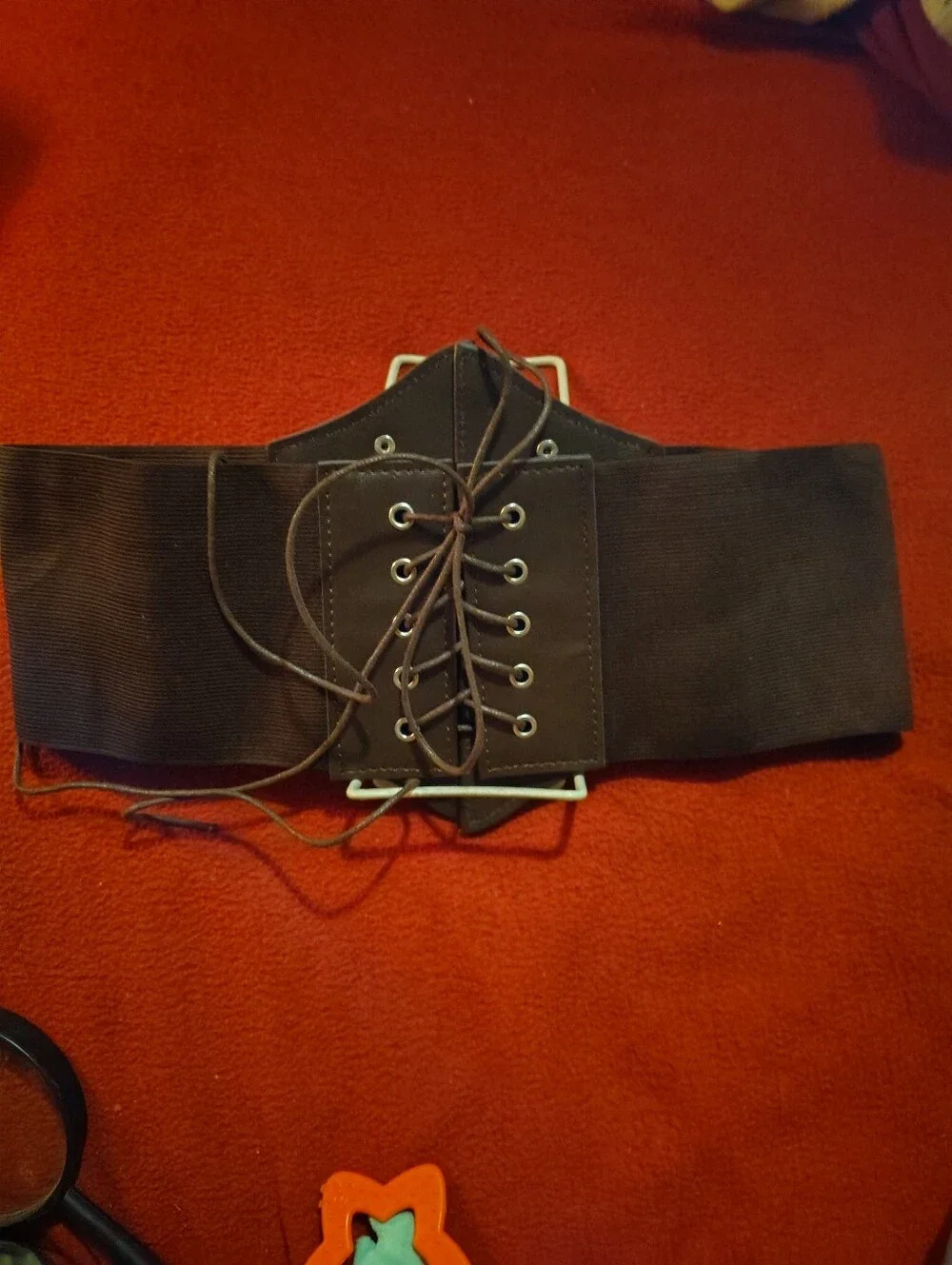 Wide Lace-Up Elastic Waist Belt in Dark Brown